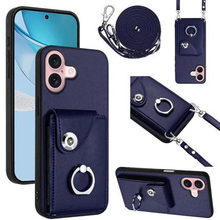 Daily Slim Carry Phone Case With Card Holder For Essential Everyday Use On The Go navy crossbody case with six card slots, lanyard and ring kickstand