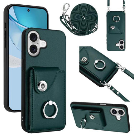 Phone Case With Card Holder For Everyday Use And Travel Holds Up To Six Cards And Cash - green PU wallet case with ring, strap and card pocket