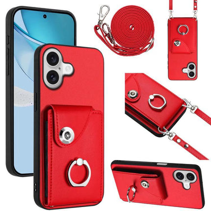 Phone Case With Card Holder For Everyday Use And Travel Holds Up To Six Cards And Cash - red PU wallet case with ring, strap, holds up to 6 cards