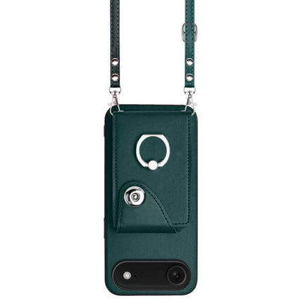 Phone Case With Lanyard Card Slots in green PU with adjustable lanyard, card pocket and ring holder for hands‑free travel
