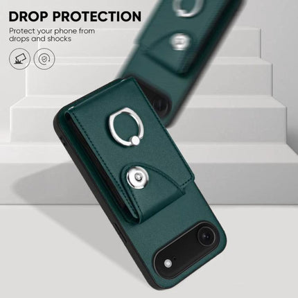 Phone Case With Lanyard Card Slots in green with ring holder and card pocket showing drop protection and camera cutout