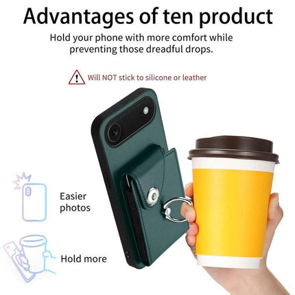 Phone Case With Lanyard Card Slots showing green PU phone case with ring, card slot and adjustable lanyard for hands-free commuting