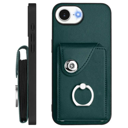Phone Case With Card Holder For Everyday Use And Travel Holds Up To Six Cards And Cash - green PU TPU wallet case with ring and snap pocket