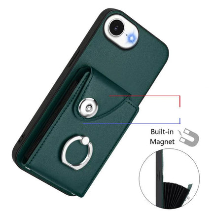 Phone Case With Card Holder For Everyday Use And Travel Holds Up To Six Cards And Cash - green PU wallet case with ring and magnetic flap