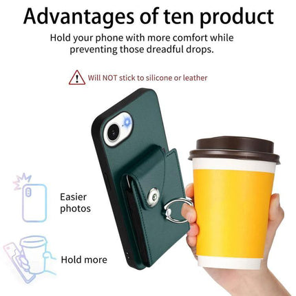 Phone Case With Card Holder For Everyday Use And Travel Holds Up To Six Cards And Cash - green PU wallet case with ring holder holding coffee cup