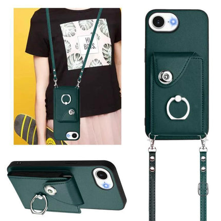 Phone Case With Card Holder For Everyday Use And Travel Holds Up To Six Cards And Cash - green PU TPU wallet strap ring
