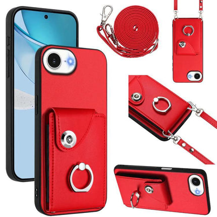 Phone Case With Card Holder For Everyday Use And Travel Holds Up To Six Cards And Cash - red PU wallet case with ring and strap