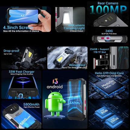 Compact Unihertz Tank Mini for Travel and Daily Use rugged compact smartphone with 5800mAh battery, camping light and 100MP camera