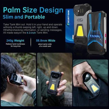 Compact Unihertz Tank Mini for Travel and Daily Use - palm-size rugged smartphone with 5800mAh battery and integrated camping light