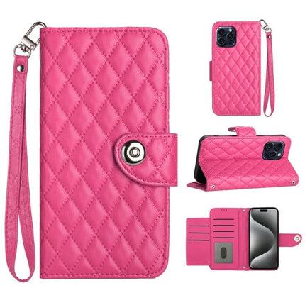 Leather Phone Case With Lanyard For Daily On The Go Use Keeps Phone Handy And Protected - pink quilted PU leather wallet case with short lanyard