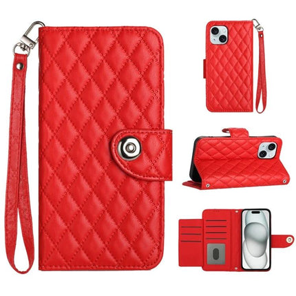 Leather Phone Case With Lanyard For Daily On The Go Use Keeps Phone Handy And Protected - red quilted PU leather wallet case with wrist strap