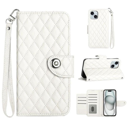 Leather Phone Case With Lanyard For Daily On The Go Use Keeps Phone Handy And Protected - white quilted PU leather wallet case with strap