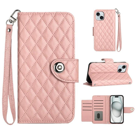 Leather Phone Case With Lanyard For Daily On The Go Use Keeps Phone Handy And Protected - pink quilted PU leather wallet case with lanyard