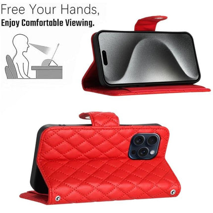 Flip Leather Phone Case With Lanyard For Daily Carry And Card Slots, Secure Access During Commutes And Errands - red quilted PU wallet stand
