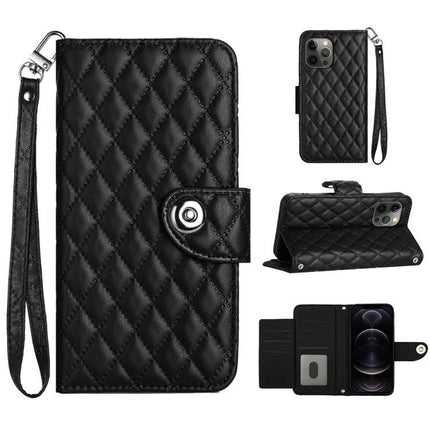 Phone Lanyard Case For Easy Everyday Access - black quilted leather wallet case with detachable wrist lanyard and card slots