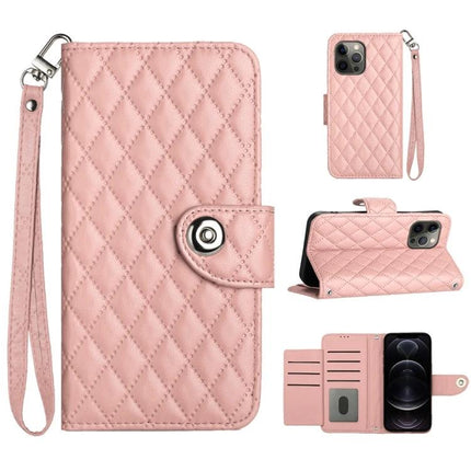Phone Lanyard Case For Easy Everyday Access quilted pink wallet-style phone case with short lanyard, card slots, and kickstand