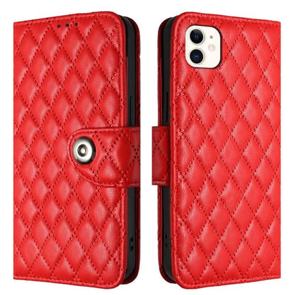 Leather Flip Phone Case With Lanyard For Daily Protection - red quilted PU leather wallet case with stand and short lanyard