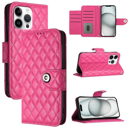 Leather Flip Phone Case With Lanyard For Daily Errands - pink quilted PU wallet case with card slots, lanyard-ready flip cover, and kickstand protection