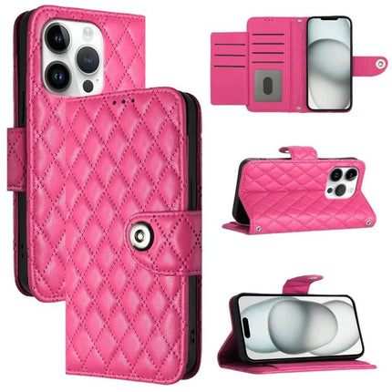Leather Flip Phone Case With Lanyard For Daily Errands - pink quilted PU wallet case with card slots and wrist strap