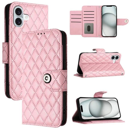 Leather Flip Phone Case With Lanyard For Daily Errands - pink quilted PU leather wallet case with card slots, stand function, and secure snap