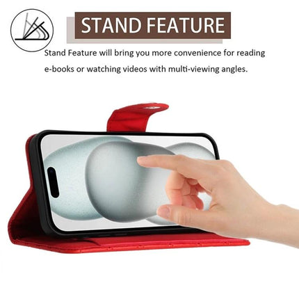 Leather Phone Case With Lanyard For Daily On The Go Use Keeps Phone Handy And Protected - red PU leather wallet case with stand and short lanyard