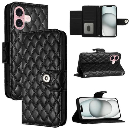 Leather Phone Case With Lanyard For Daily On The Go Use Keeps Phone Handy And Protected - black quilted PU leather wallet case with lanyard