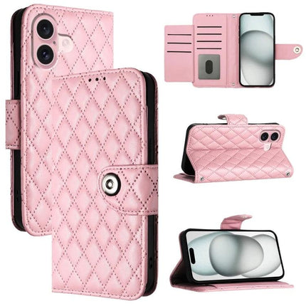 Leather Phone Case With Lanyard For Daily On The Go Use Keeps Phone Handy And Protected - pink quilted PU leather wallet case with short lanyard and card slots