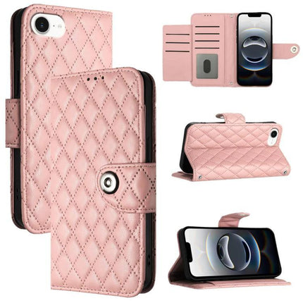 Leather Flip Phone Case With Lanyard For Daily Errands - pink quilted PU wallet case with card slots, wrist lanyard, stand and camera cutout