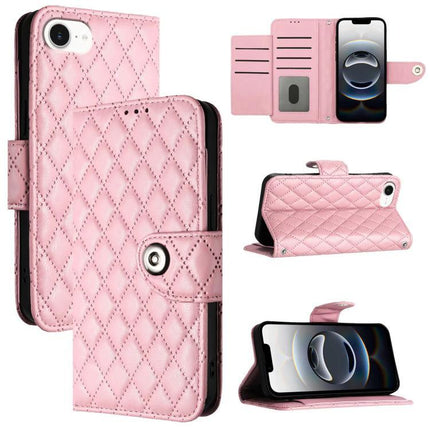 Leather Flip Phone Case With Lanyard For Daily Errands - pink quilted PU wallet case with card slots and stand