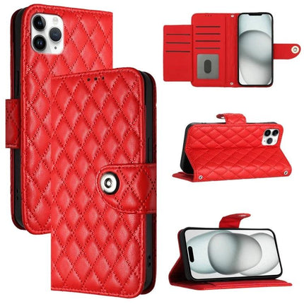 Phone Lanyard Case For Easy Everyday Access - red quilted wallet folio with card slots, stand function and magnetic closure