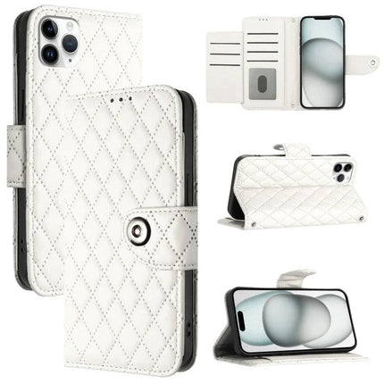 Phone Lanyard Case For Easy Everyday Access - white quilted wallet phone case with short neck lanyard, card slots, kickstand and full protection