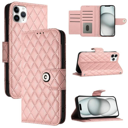 Phone Lanyard Case For Easy Everyday Access - quilted pink wallet phone case with short neck lanyard, card slots, stand function, protective cover