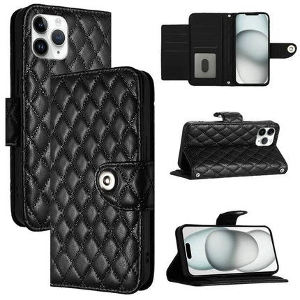 Leather Flip Phone Case With Lanyard For Daily Protection - black quilted PU leather wallet case with stand and card slots