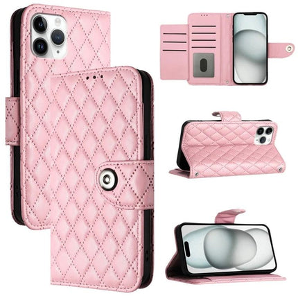 Leather Flip Phone Case With Lanyard For Daily Protection - pink quilted PU leather wallet case with stand and short lanyard