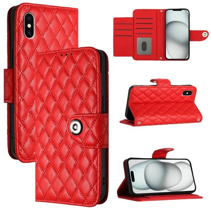 Leather Flip Phone Case With Lanyard For Daily Protection – red quilted PU leather wallet case with stand and card slots