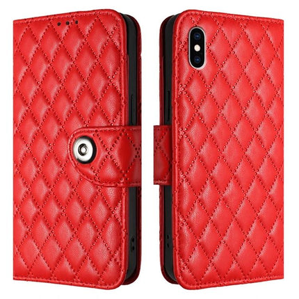Leather Phone Case With Lanyard For Daily Protection And Hands Free Viewing On The Go - red quilted PU wallet case with built-in stand