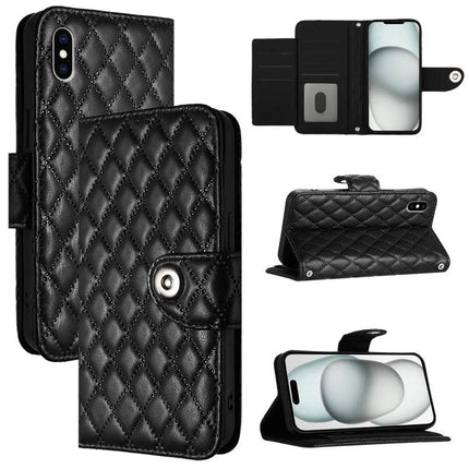 Leather Phone Case With Lanyard For Daily Protection And Hands Free Viewing On The Go black quilted PU wallet case with stand and card slots