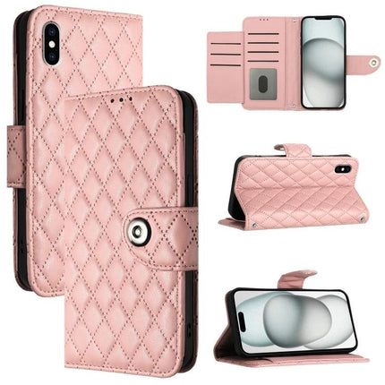 Leather Phone Case With Lanyard For Daily Protection And Hands Free Viewing On The Go - pink quilted PU wallet case with stand and card slots