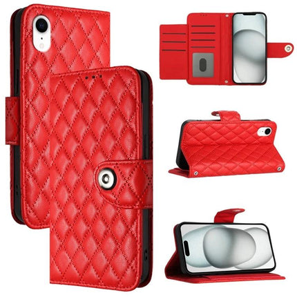 Leather Flip Phone Case With Lanyard For Daily Protection - red PU leather quilted wallet case with stand and card slots