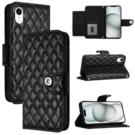 Leather Flip Phone Case With Lanyard For Daily Protection - black quilted PU leather wallet case with stand and card slots