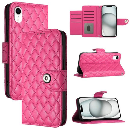 Leather Flip Phone Case With Lanyard For Daily Protection - pink quilted PU leather wallet case with stand, card slots, and short lanyard