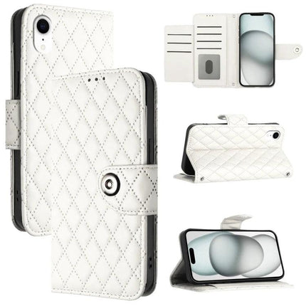 Leather Flip Phone Case With Lanyard For Daily Protection - white quilted PU leather flip wallet case with stand and lanyard
