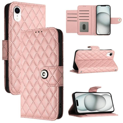 Leather Flip Phone Case With Lanyard For Daily Protection - pink quilted PU leather wallet case with stand and card slots
