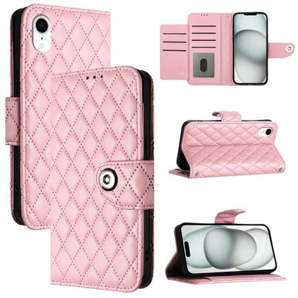 Leather Flip Phone Case With Lanyard For Daily Protection - pink PU leather quilted wallet case with stand and card slots