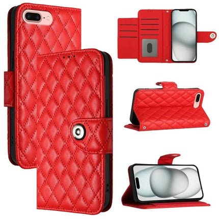 Leather Phone Case With Lanyard For Daily Protection And Hands Free Viewing On The Go - red quilted PU wallet case with stand and card slots