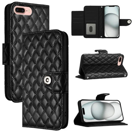 Leather Phone Case With Lanyard For Daily Protection And Hands Free Viewing On The Go - quilted black PU wallet case with stand and card slots