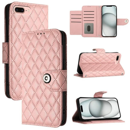 Leather Phone Case With Lanyard For Daily Protection And Hands Free Viewing On The Go - pink quilted PU wallet case with stand and card slots