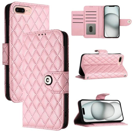 Leather Phone Case With Lanyard For Daily Protection And Hands Free Viewing On The Go - pink quilted PU wallet case with stand and card slots