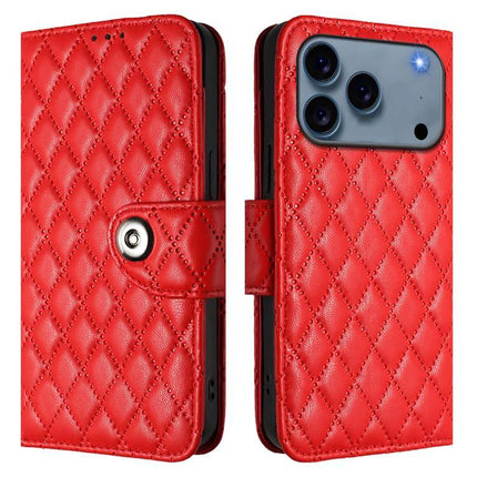 Leather Flip Case With Lanyard For Everyday Phone Use On The Go While You Commute And Run Errands - red quilted PU wallet case with stand and card slots