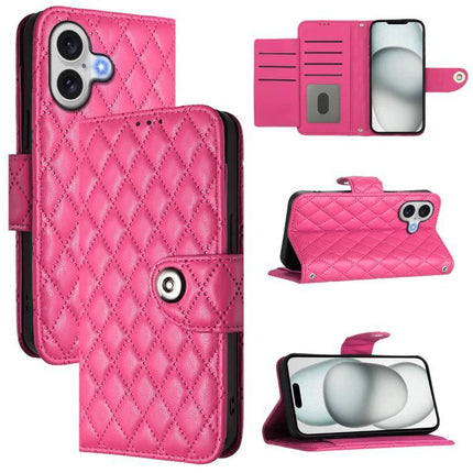 Leather Flip Case With Lanyard For Everyday Phone Use On The Go While You Commute And Run Errands - pink quilted PU wallet case with stand and card slots